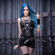 Load image into Gallery viewer, Umeko Gothic Bandage Tank Top Sexy Hollow Out Goat Print Spaghetti Strap Tops 2019 Summer Bodycon Camisola Plus Size