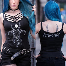 Load image into Gallery viewer, Umeko Gothic Bandage Tank Top Sexy Hollow Out Goat Print Spaghetti Strap Tops 2019 Summer Bodycon Camisola Plus Size