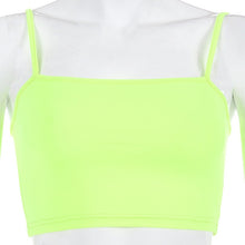 Load image into Gallery viewer, Sexy Fluorescent Green Pink Spaghtetti Strap Crop Tops Summer Harajuku Solid Slash Neck Camis Women Neon Streetwear Mujer