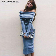 Load image into Gallery viewer, JYConline 2019 Winter Warm Dress Women Knitted Sweater Dress Off Shoulder Bodycon Party Dress Female Vestidos Ukraine Slash Neck