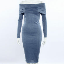 Load image into Gallery viewer, JYConline 2019 Winter Warm Dress Women Knitted Sweater Dress Off Shoulder Bodycon Party Dress Female Vestidos Ukraine Slash Neck