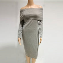 Load image into Gallery viewer, JYConline 2019 Winter Warm Dress Women Knitted Sweater Dress Off Shoulder Bodycon Party Dress Female Vestidos Ukraine Slash Neck