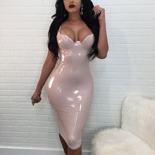 Load image into Gallery viewer, New Summer Dress Women Sexy Party Club Dress New Robe Femme PU Dress Latex Glossy Sexy Bodycon Midi Dress M-4XL