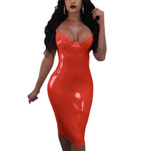 Load image into Gallery viewer, New Summer Dress Women Sexy Party Club Dress New Robe Femme PU Dress Latex Glossy Sexy Bodycon Midi Dress M-4XL