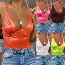Load image into Gallery viewer, Women Sexy Sling Deep V neck Sleeveless Bodysuit Stretch Leotard Body Suit Ladies Tops Leotard Skinny Jumpsuit Yellow Rose Red