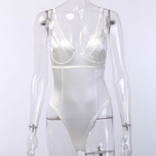 Load image into Gallery viewer, Women Sexy Sling Deep V neck Sleeveless Bodysuit Stretch Leotard Body Suit Ladies Tops Leotard Skinny Jumpsuit Yellow Rose Red