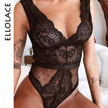Load image into Gallery viewer, Ellolace Summer Lace Bodysuit Women Floral Embroidery Deep V Neck Sexy Bodysuit Dot Patchwork Jumpsuit Overalls 2019 Femlae Body