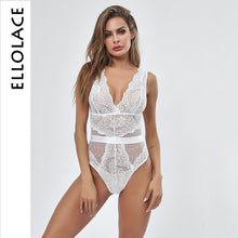 Load image into Gallery viewer, Ellolace Summer Lace Bodysuit Women Floral Embroidery Deep V Neck Sexy Bodysuit Dot Patchwork Jumpsuit Overalls 2019 Femlae Body