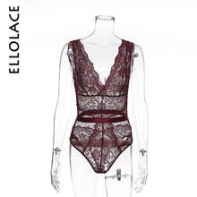 Load image into Gallery viewer, Ellolace Summer Lace Bodysuit Women Floral Embroidery Deep V Neck Sexy Bodysuit Dot Patchwork Jumpsuit Overalls 2019 Femlae Body