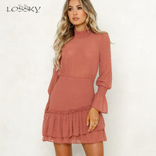 Load image into Gallery viewer, Lossky Women Dress Long Sleeve Sexy See Through Mini Princess Dress Autumn Winter White Cascading Ruffled Lady Pullover Clothing