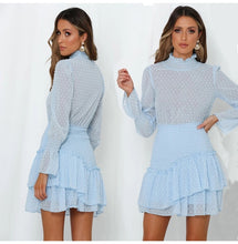 Load image into Gallery viewer, Lossky Women Dress Long Sleeve Sexy See Through Mini Princess Dress Autumn Winter White Cascading Ruffled Lady Pullover Clothing