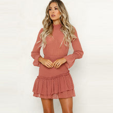 Load image into Gallery viewer, Lossky Women Dress Long Sleeve Sexy See Through Mini Princess Dress Autumn Winter White Cascading Ruffled Lady Pullover Clothing