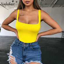 Load image into Gallery viewer, Nadafair Off Shoulder Sexy Bodysuits Women Square Collar Backless Summer Neon Bodysuit Tops Femme Bodycon Jumpsuits Short
