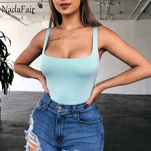 Load image into Gallery viewer, Nadafair Off Shoulder Sexy Bodysuits Women Square Collar Backless Summer Neon Bodysuit Tops Femme Bodycon Jumpsuits Short
