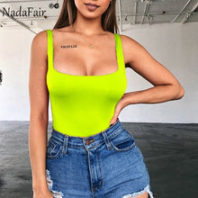 Load image into Gallery viewer, Nadafair Off Shoulder Sexy Bodysuits Women Square Collar Backless Summer Neon Bodysuit Tops Femme Bodycon Jumpsuits Short