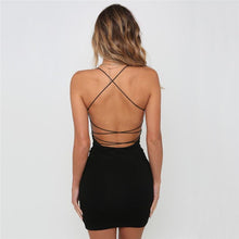 Load image into Gallery viewer, Sexy Black Summer Clothes Women Solid Color Backless Spaghetti Straps Nightclub Dress Bodycon Evening Party Low Neck Mini Dress
