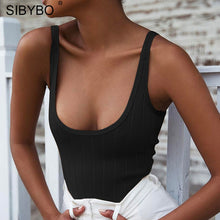 Load image into Gallery viewer, SIBYBO Ribbed Knitted Sexy Bodysuits Women Black Sleeveless Autumn Slim Rompers Womens Jumpsuit Basic Playsuit Womens Tops