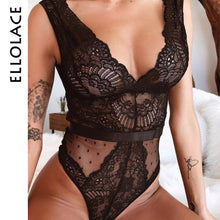 Load image into Gallery viewer, Ellolace Summer Lace Bodysuit Women Floral Embroidery Deep V Neck Sexy Bodysuit Dot Patchwork Jumpsuit Overalls 2019 Femlae Body
