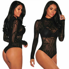 Load image into Gallery viewer, Women Sexy Sheer Mesh Lace Jumpsuit Long Sleeve Top Turtleneck Bodysuit USA