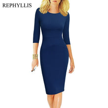 Load image into Gallery viewer, REPHYLLIS Women 3/4 Sleeve Striped Summer Work Business Cocktail Party Office Casual Bodycon Sexy Dress