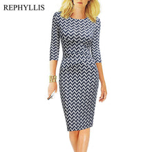 Load image into Gallery viewer, REPHYLLIS Women 3/4 Sleeve Striped Summer Work Business Cocktail Party Office Casual Bodycon Sexy Dress