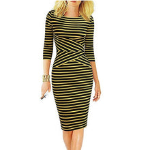 Load image into Gallery viewer, REPHYLLIS Women 3/4 Sleeve Striped Summer Work Business Cocktail Party Office Casual Bodycon Sexy Dress