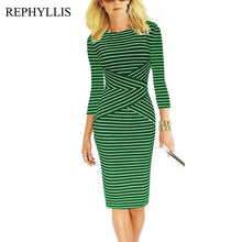 Load image into Gallery viewer, REPHYLLIS Women 3/4 Sleeve Striped Summer Work Business Cocktail Party Office Casual Bodycon Sexy Dress