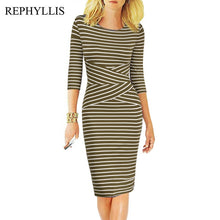 Load image into Gallery viewer, REPHYLLIS Women 3/4 Sleeve Striped Summer Work Business Cocktail Party Office Casual Bodycon Sexy Dress