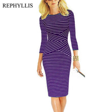 Load image into Gallery viewer, REPHYLLIS Women 3/4 Sleeve Striped Summer Work Business Cocktail Party Office Casual Bodycon Sexy Dress