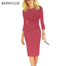 Load image into Gallery viewer, REPHYLLIS Women 3/4 Sleeve Striped Summer Work Business Cocktail Party Office Casual Bodycon Sexy Dress