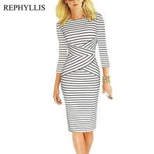Load image into Gallery viewer, REPHYLLIS Women 3/4 Sleeve Striped Summer Work Business Cocktail Party Office Casual Bodycon Sexy Dress