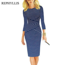 Load image into Gallery viewer, REPHYLLIS Women 3/4 Sleeve Striped Summer Work Business Cocktail Party Office Casual Bodycon Sexy Dress