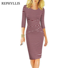 Load image into Gallery viewer, REPHYLLIS Women 3/4 Sleeve Striped Summer Work Business Cocktail Party Office Casual Bodycon Sexy Dress