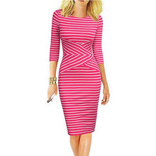 Load image into Gallery viewer, REPHYLLIS Women 3/4 Sleeve Striped Summer Work Business Cocktail Party Office Casual Bodycon Sexy Dress
