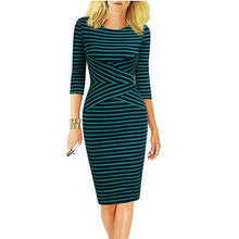 Load image into Gallery viewer, REPHYLLIS Women 3/4 Sleeve Striped Summer Work Business Cocktail Party Office Casual Bodycon Sexy Dress
