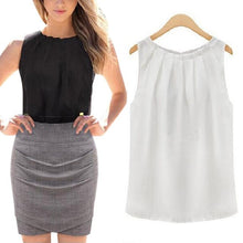 Load image into Gallery viewer, American Style Women Casual Loose Black White Chiffon Tank Tops Sweet Ruched Sleeveless O-neck Femme Mujer Sexy Camis 2019