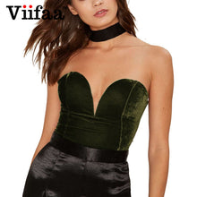 Load image into Gallery viewer, Viifaa Green Backless Sexy Velvet Bodysuit Women Lace-Up Elegant Night Out Clubwear Off Shoulder Party V Neck Streetwear Bodys