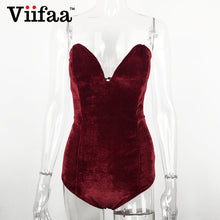 Load image into Gallery viewer, Viifaa Green Backless Sexy Velvet Bodysuit Women Lace-Up Elegant Night Out Clubwear Off Shoulder Party V Neck Streetwear Bodys