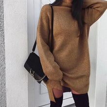 Load image into Gallery viewer, Women's Sweater Dresses Casual Knit Solid Spring Autumn Solid Color High Collar Long Sleeve High Low Split Sexy Warm Mini Dress