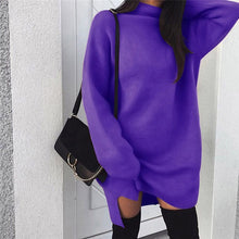 Load image into Gallery viewer, Women's Sweater Dresses Casual Knit Solid Spring Autumn Solid Color High Collar Long Sleeve High Low Split Sexy Warm Mini Dress