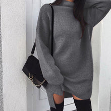 Load image into Gallery viewer, Women's Sweater Dresses Casual Knit Solid Spring Autumn Solid Color High Collar Long Sleeve High Low Split Sexy Warm Mini Dress