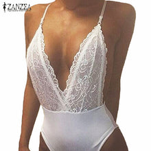 Load image into Gallery viewer, ZANZEA Summer Fashion Sexy Rompers Women Jumpsuit Deep V Neck Sleeveless Spaghetti Strap Backless Playsuits Lace Solid Bodysuits