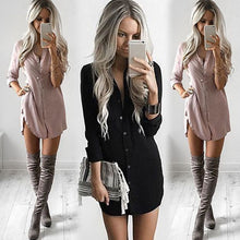 Load image into Gallery viewer, New Fashion Women Loose Long Sleeve Casual Chiffon Blouse Shirt Dress Stylish Womens Sexy V-neck Blouses Mini Dresses