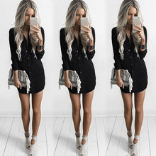Load image into Gallery viewer, New Fashion Women Loose Long Sleeve Casual Chiffon Blouse Shirt Dress Stylish Womens Sexy V-neck Blouses Mini Dresses