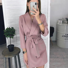 Load image into Gallery viewer, Women Sexy Sashes a Line v Neck Dress Ladies Long Sleeve Solid Casual Elegant Dress 2019 New Fashion Winter Dress Vintage Mini
