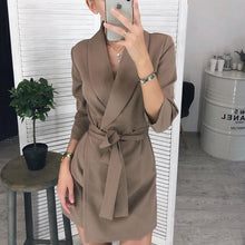 Load image into Gallery viewer, Women Sexy Sashes a Line v Neck Dress Ladies Long Sleeve Solid Casual Elegant Dress 2019 New Fashion Winter Dress Vintage Mini