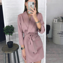 Load image into Gallery viewer, Women Sexy Sashes a Line v Neck Dress Ladies Long Sleeve Solid Casual Elegant Dress 2019 New Fashion Winter Dress Vintage Mini