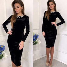 Load image into Gallery viewer, Elegant Plain Evening Party Club Formal Ladies Classic vestidos Fashion Women Long Sleeve Velvet Stretch Bodycon Midi Dress