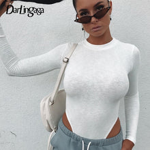 Load image into Gallery viewer, Darlingaga Casual White Skinny Long Sleeve Bodysuit Women Sheer Body Solid Basic Ribbed Bodycon Jumpsuit Bodysuits Autumn Bodies