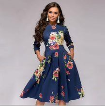 Load image into Gallery viewer, Autumn and winter ladies retro long-sleeved dress floral print slim dress prom party evening multicolor elegant print dress